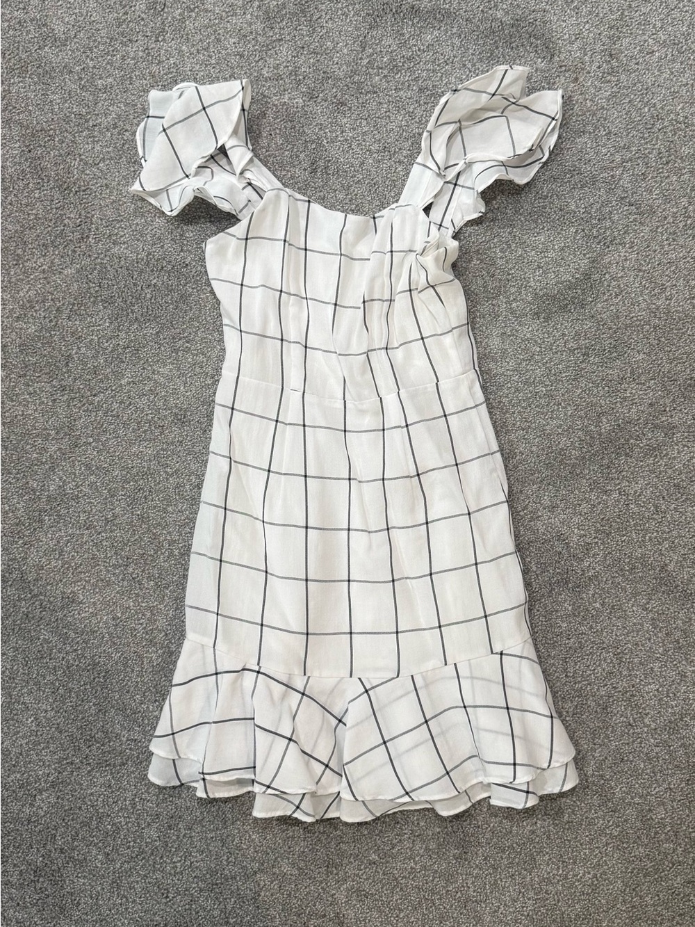 Sugarlips White Black Windowpane Ruffle Mini Dress
